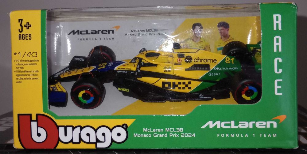 Bburago McLaren F1 MCL38 Piastri Monaco GP 2024 Senna 1:43