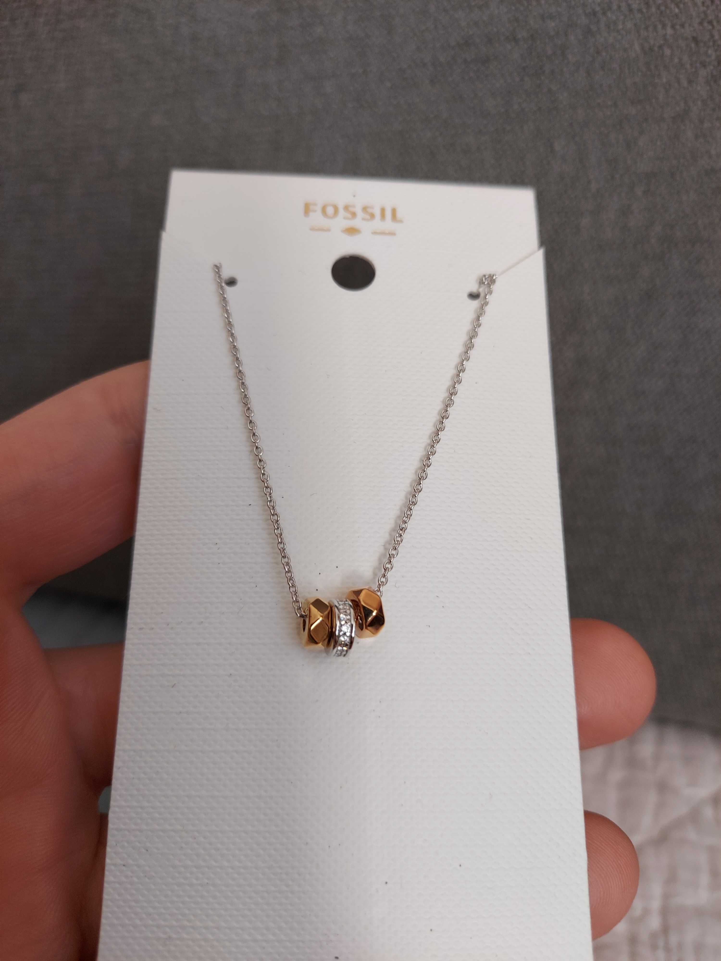 Łańcuszek Fossil dwa kółeczka pozłacane + jedno z cyrkonią
