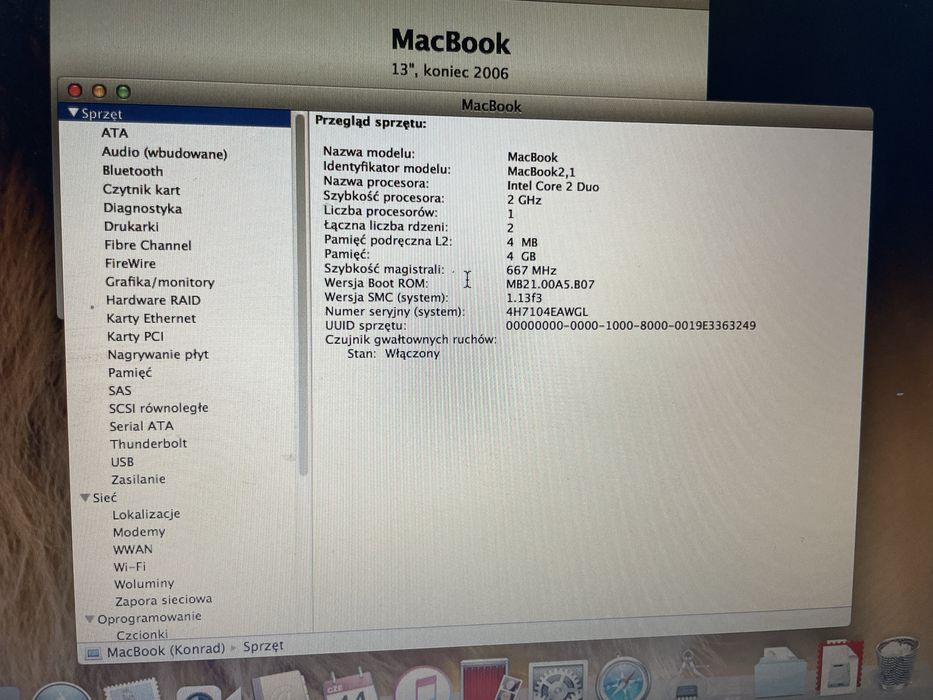 Macbook 2006 13" Intel 4GB RAM 160GB HDD Warszawa