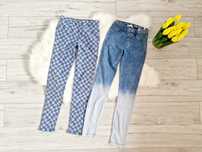 Spodnie treginsy dzwony jeansy flare wide legs boho płaszczyk sweter