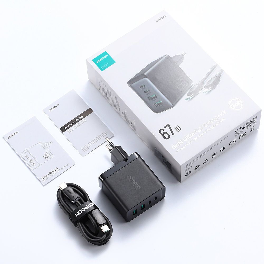 ładowarka sieciowa gan 67w 2x usb 2x usb-c + kabel usb-c 1.2m czarny