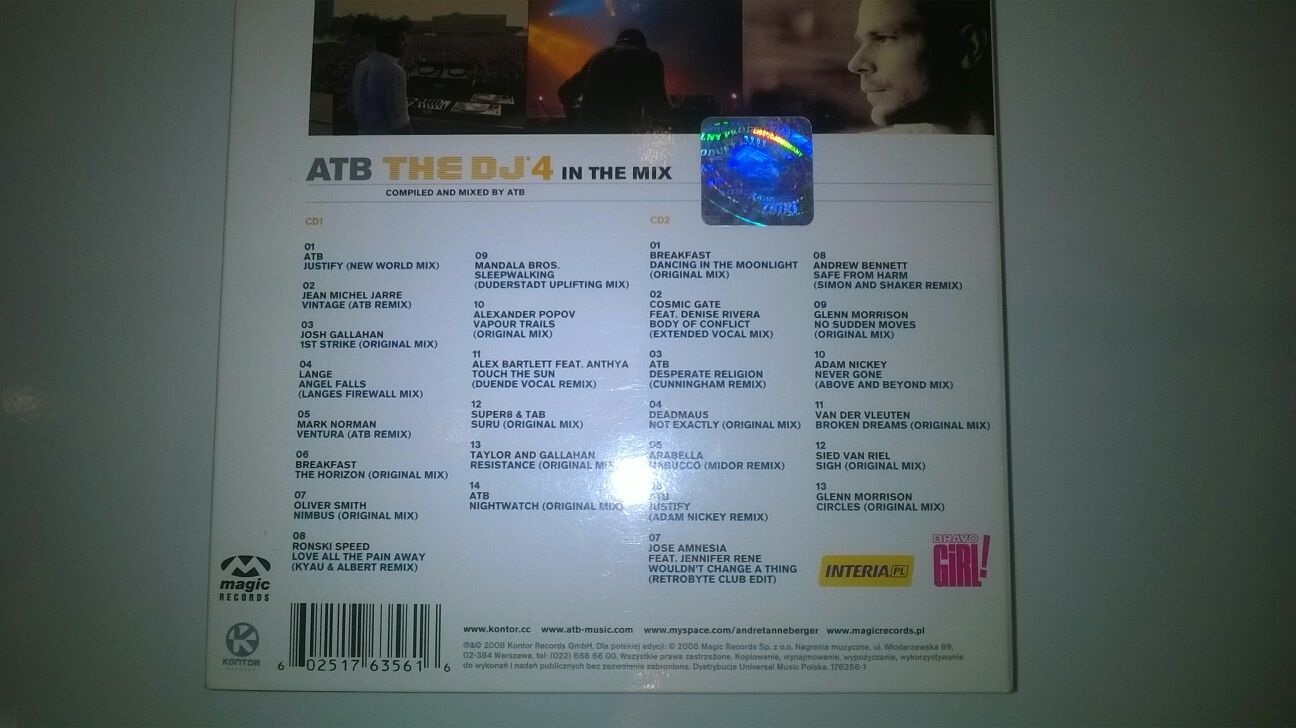 ATB the DJ'4 in the Mix cd .BDB stan.