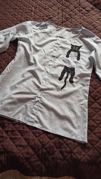 Bluzka błękitna z kotem L 40 koszula