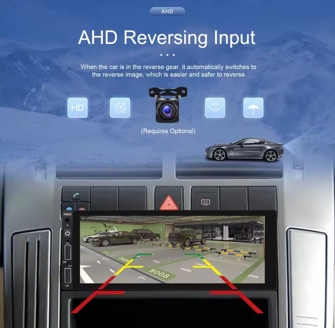 Rádio 1 DIN Android 13 ecrã 6.8" + Carplay + RDS + GPS