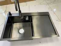 Наложка! Кухонна мийка Kroner - 7849LHM PVD (3,0/1,0 мм)+кран