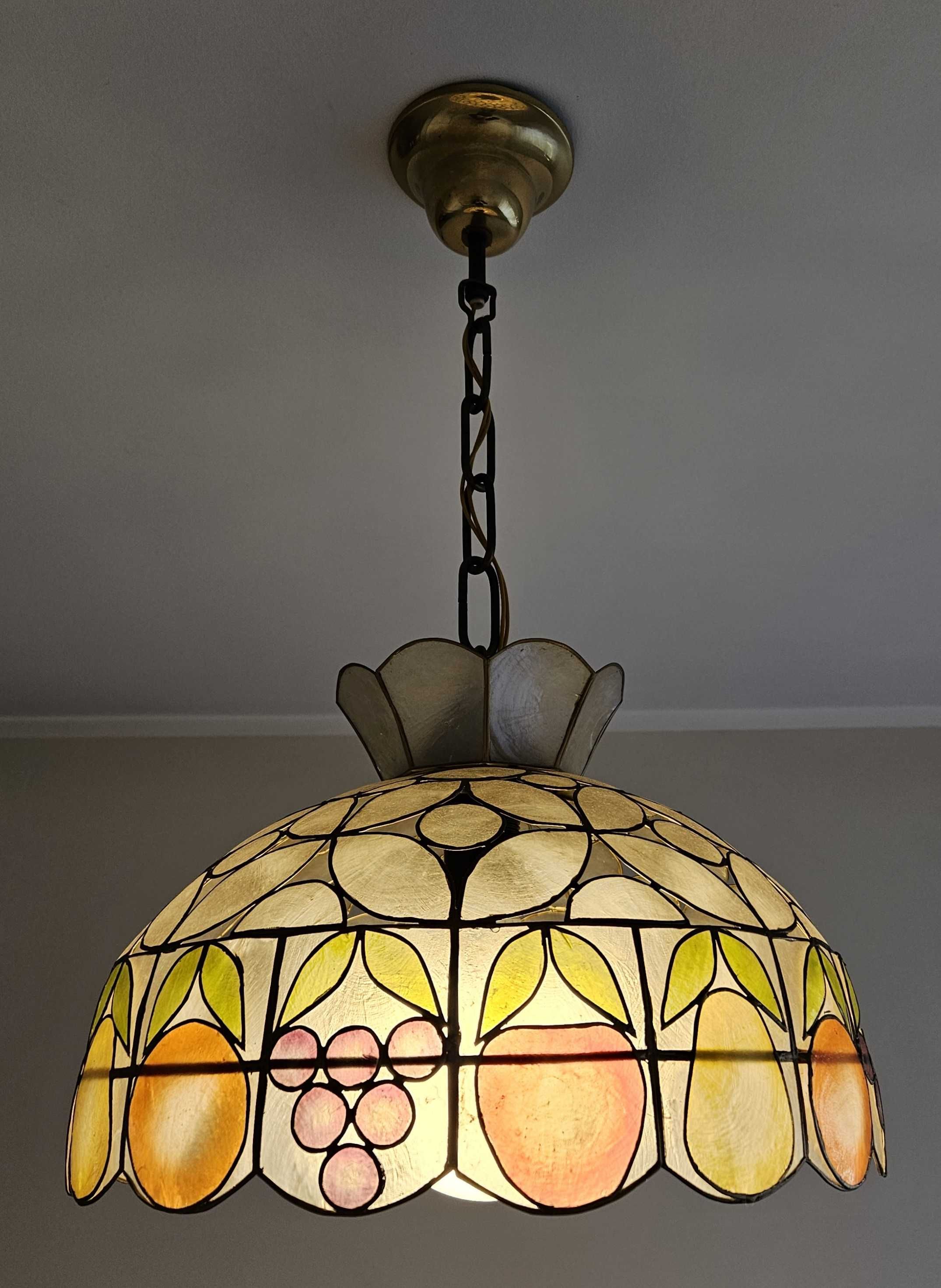Piękna lampa wisząca żyrandol witrażowy owoce z żarówką stan BDB