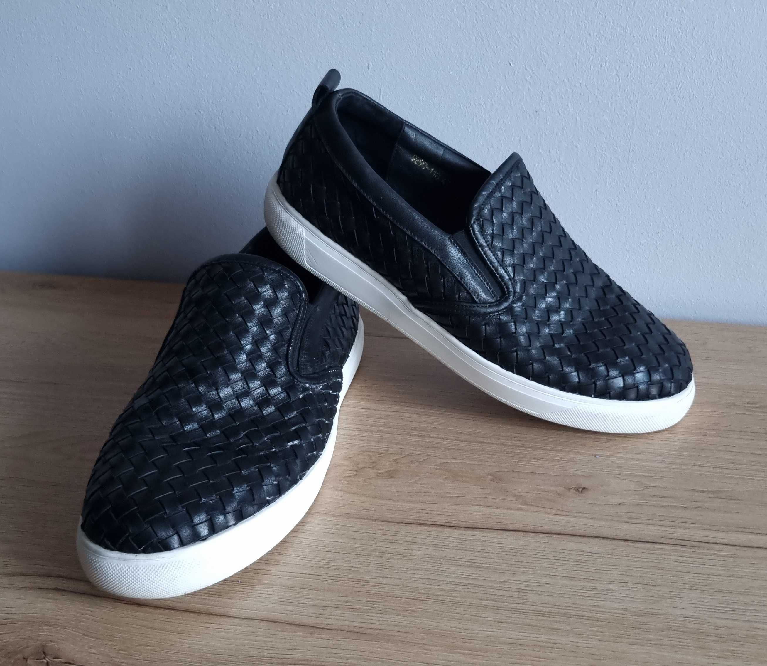Męskie plecione skórzane szerokie wsuwane trampki tenisówki PROVOKATOR