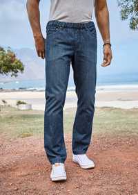 bonprix jeansowe spodnie guma w pasie kieszenie 48