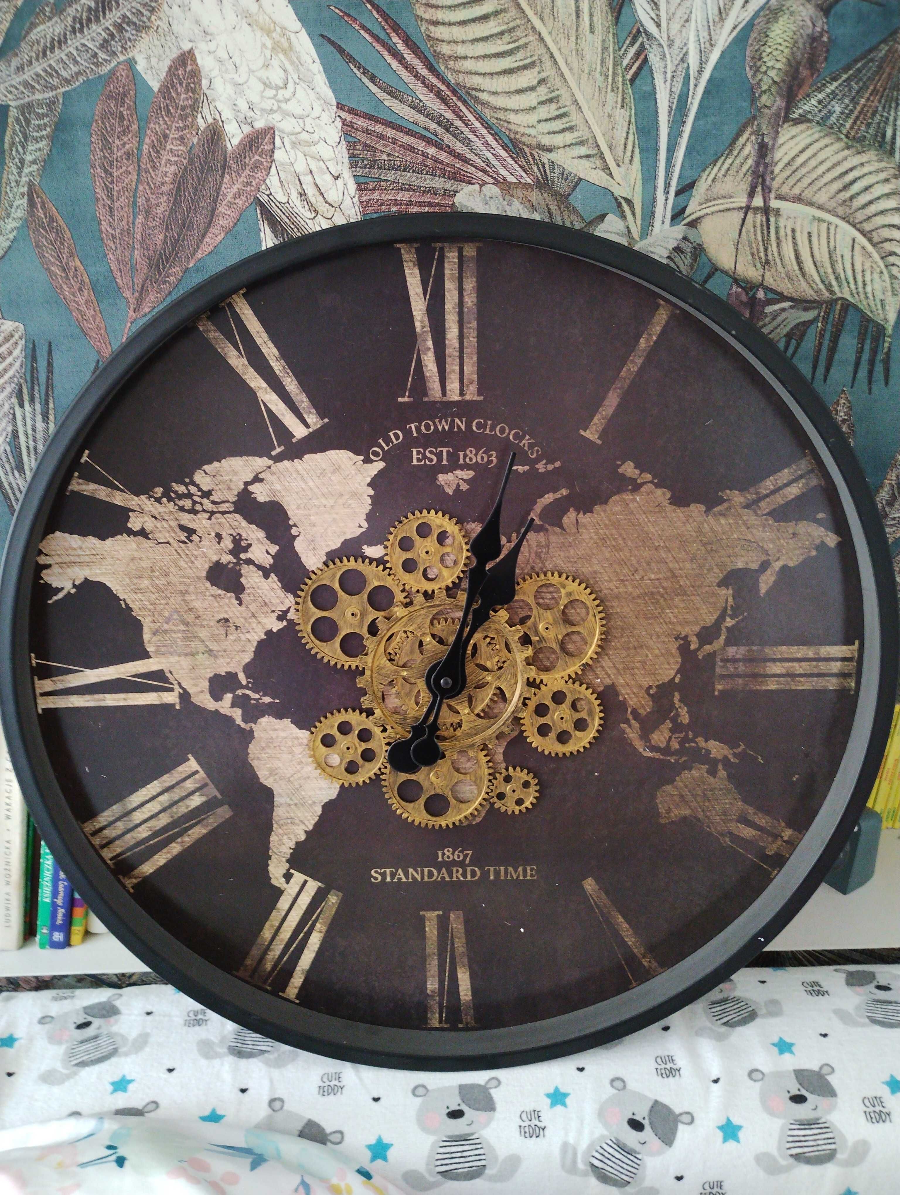 Bardzo duży zegar 55 cm mapa świata loft