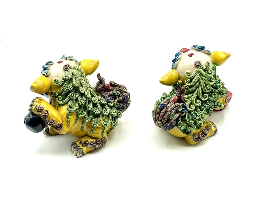 Cães foo em porcelana antigos, chineses oriental