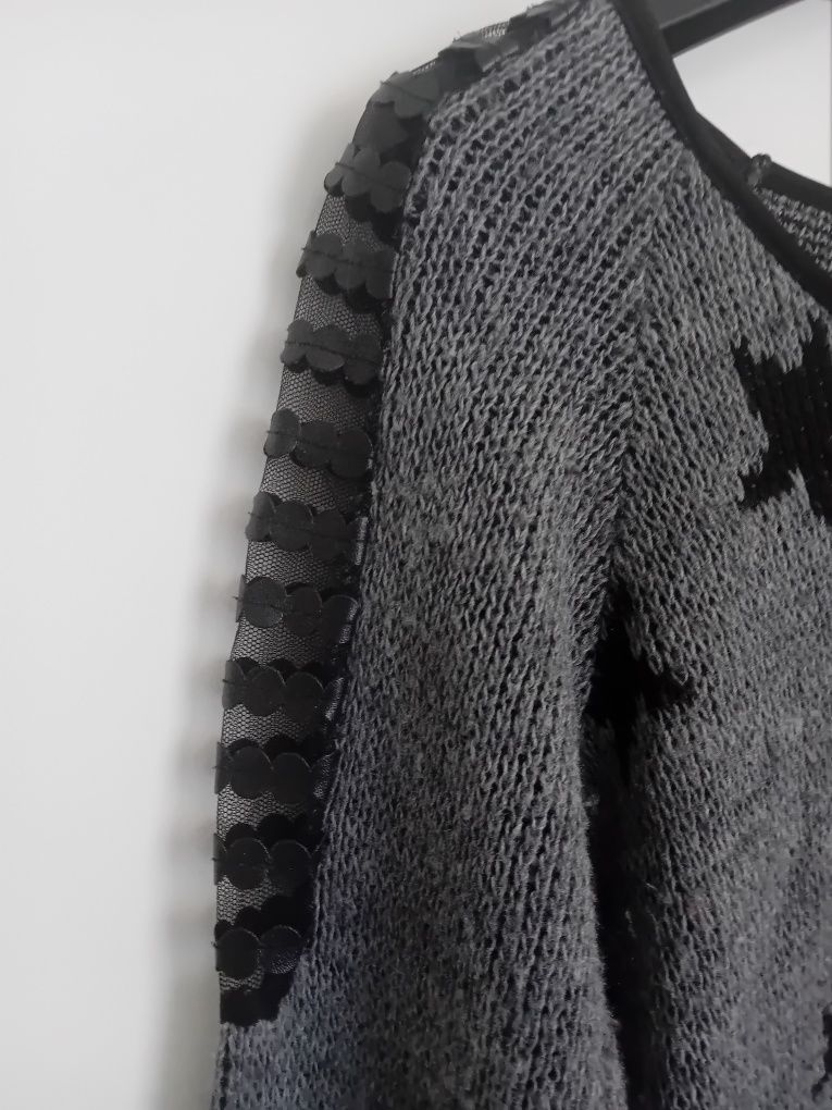 Sweter szary gwiazdki moher