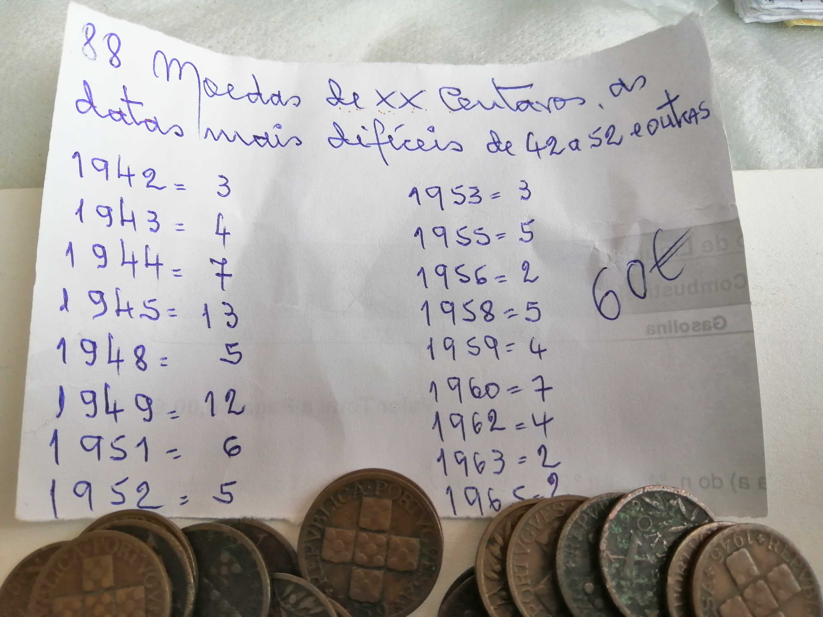 Lote com 88 moedas de XX centavos, datas mais valiosas e difíceis.