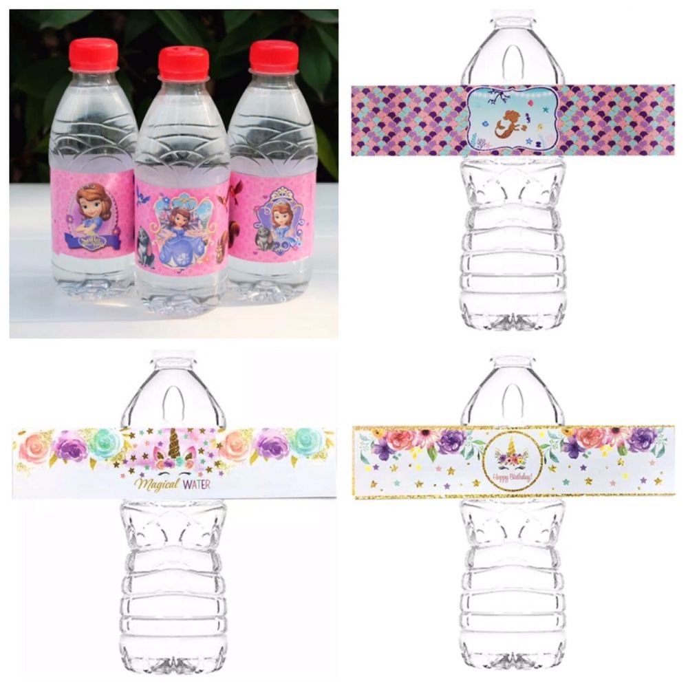 Этикетки на бутылку для води, сока на день рождения в разных тематиках