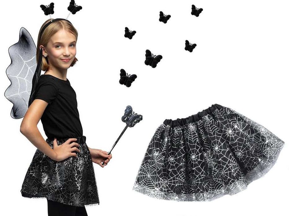 Strój przebranie na halloween spódnica pająk opaska motyl skrzydła