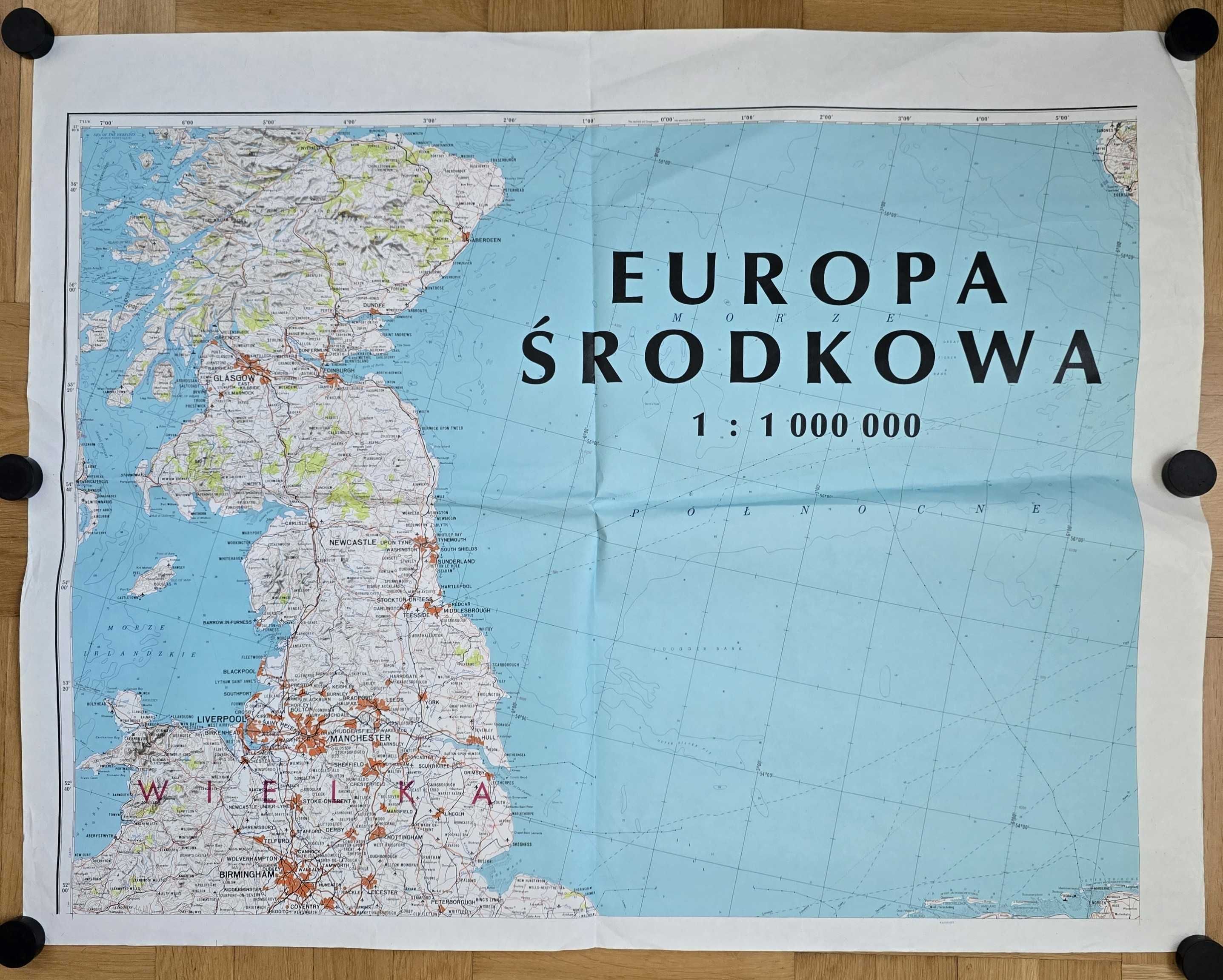 Mapa ścienna EUROPA ŚRODKOWA WIELKA BRYTANIA skala 1: milion