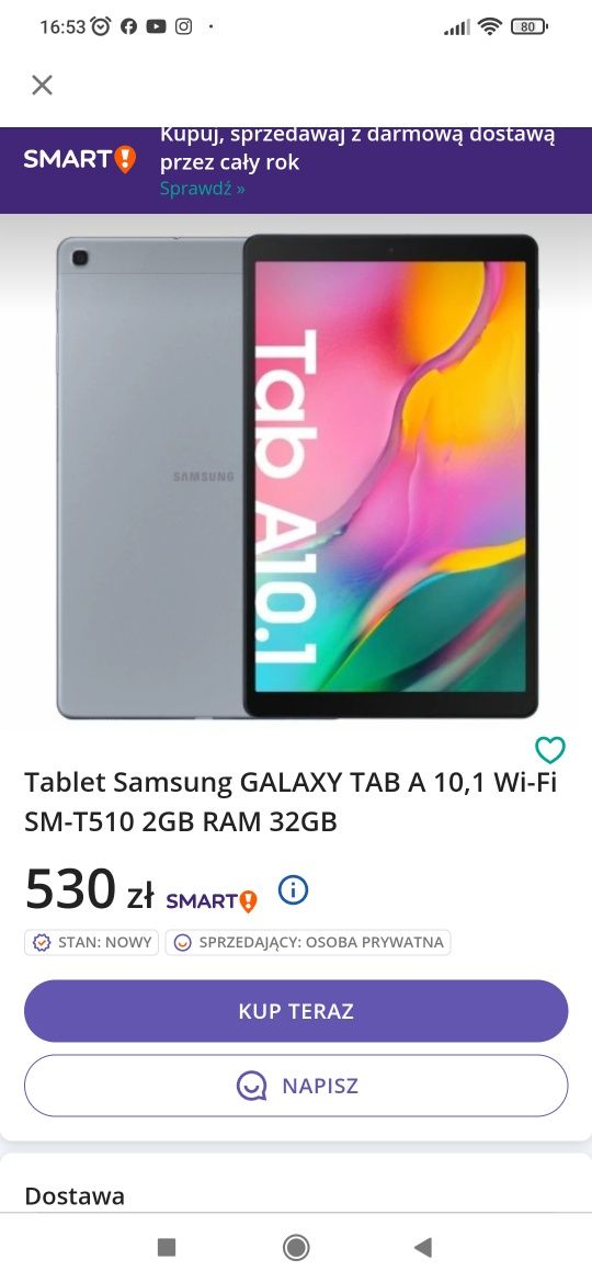Tablet Samsung Galaxy TAB A 10