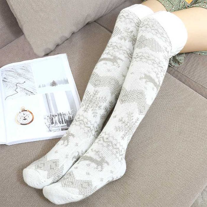 Гольфи новорічні з оленями гетри теплі червоні панчохи білі заколінки