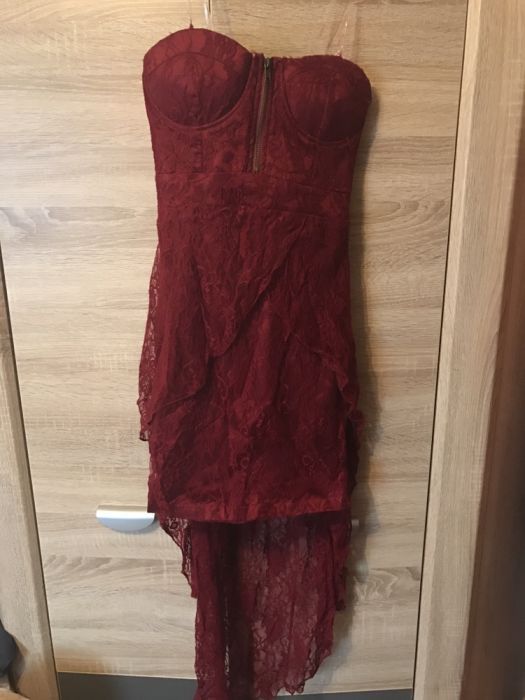 Burgundowa sukienka asymetryczna xs/s