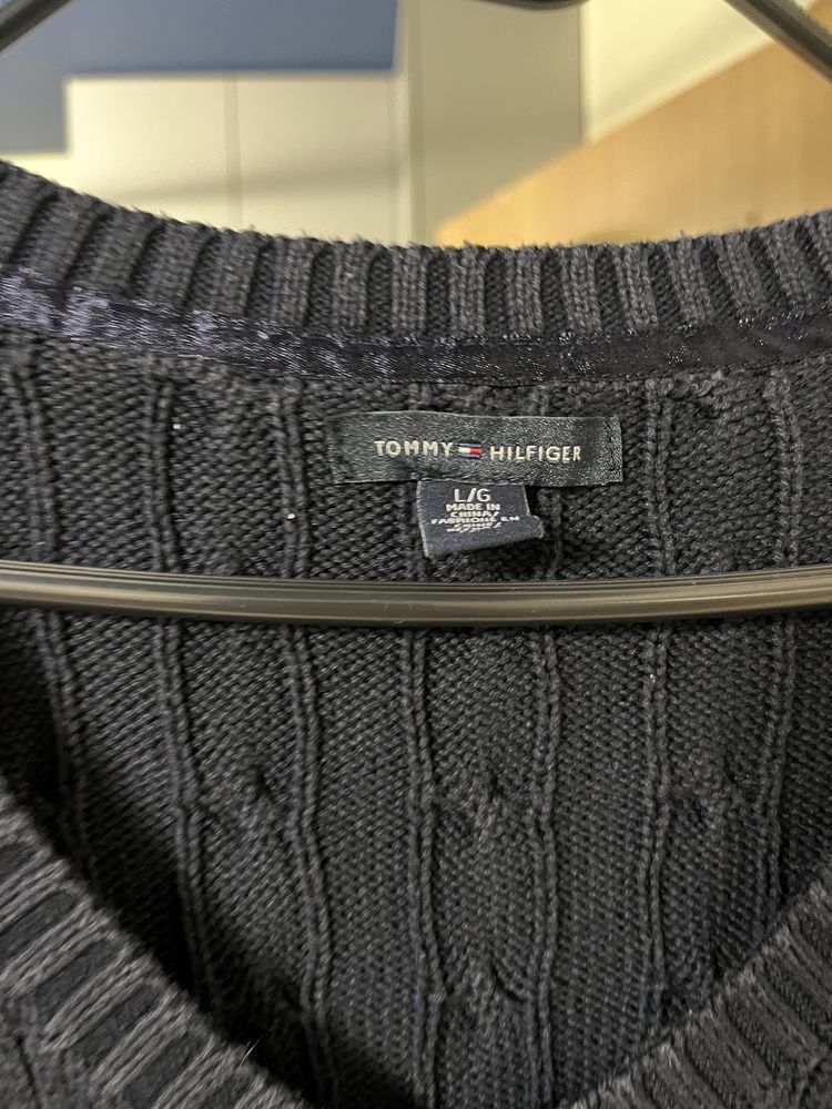 Gruby granatowy sweter Tommy Hilfiger S/M