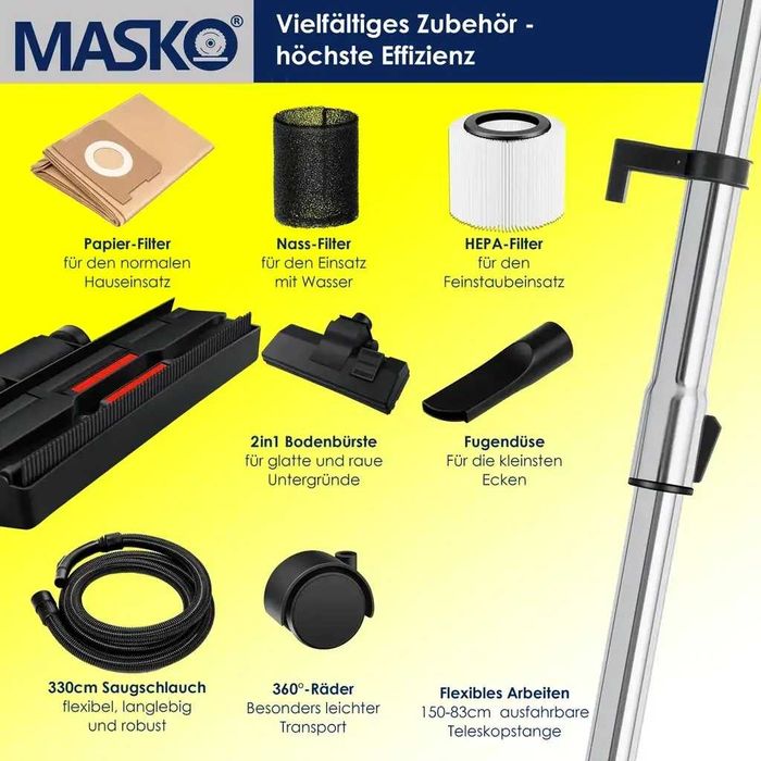 Промисловий пилосос 2300 Вт: 30л, легке очищення, для майстерні