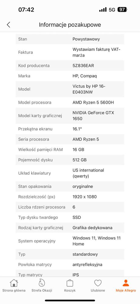 Laptop powystawowy Hp