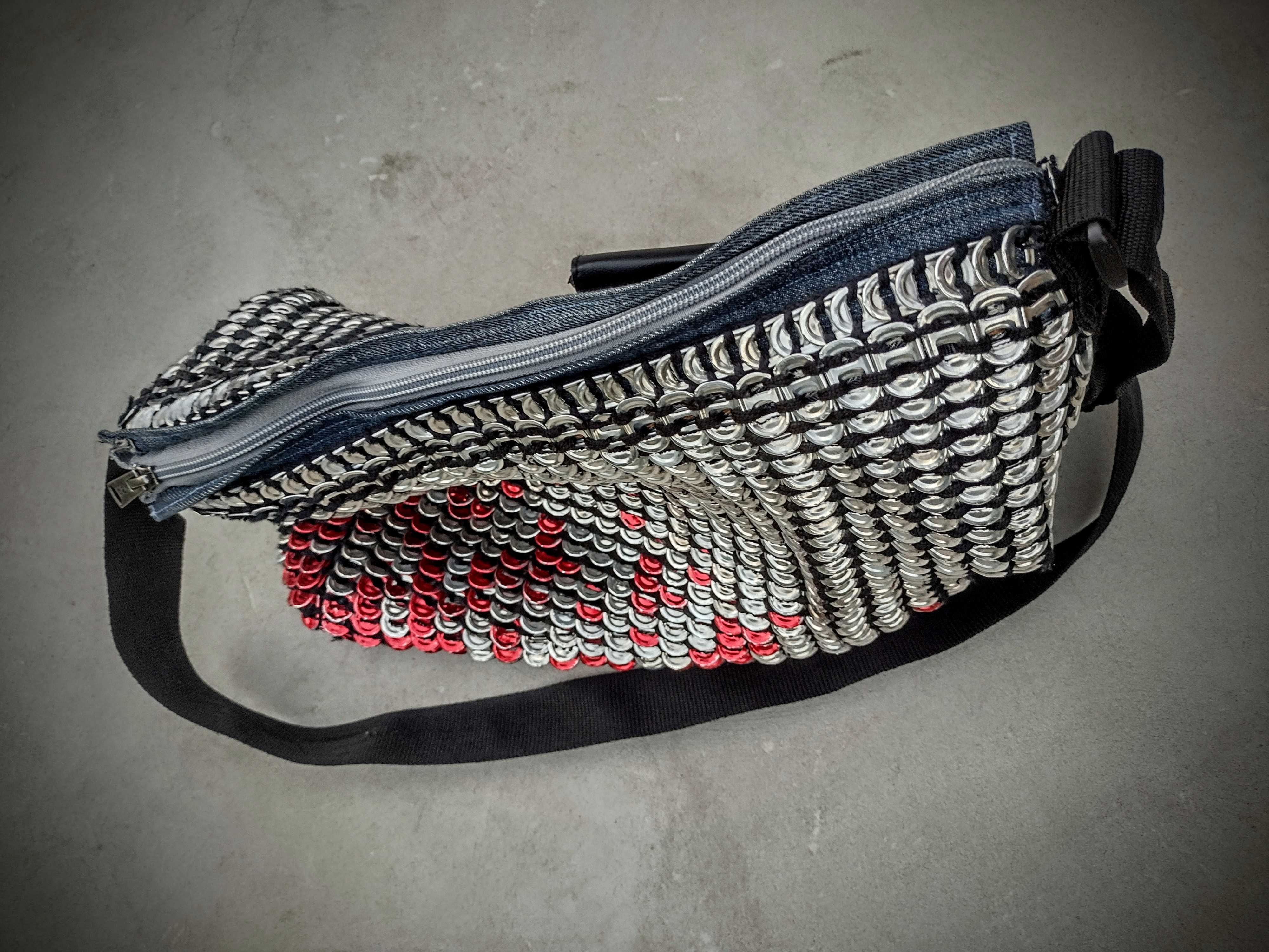 Duża torba z zawleczek od puszki, sodatabs, handmade upcykling fashion