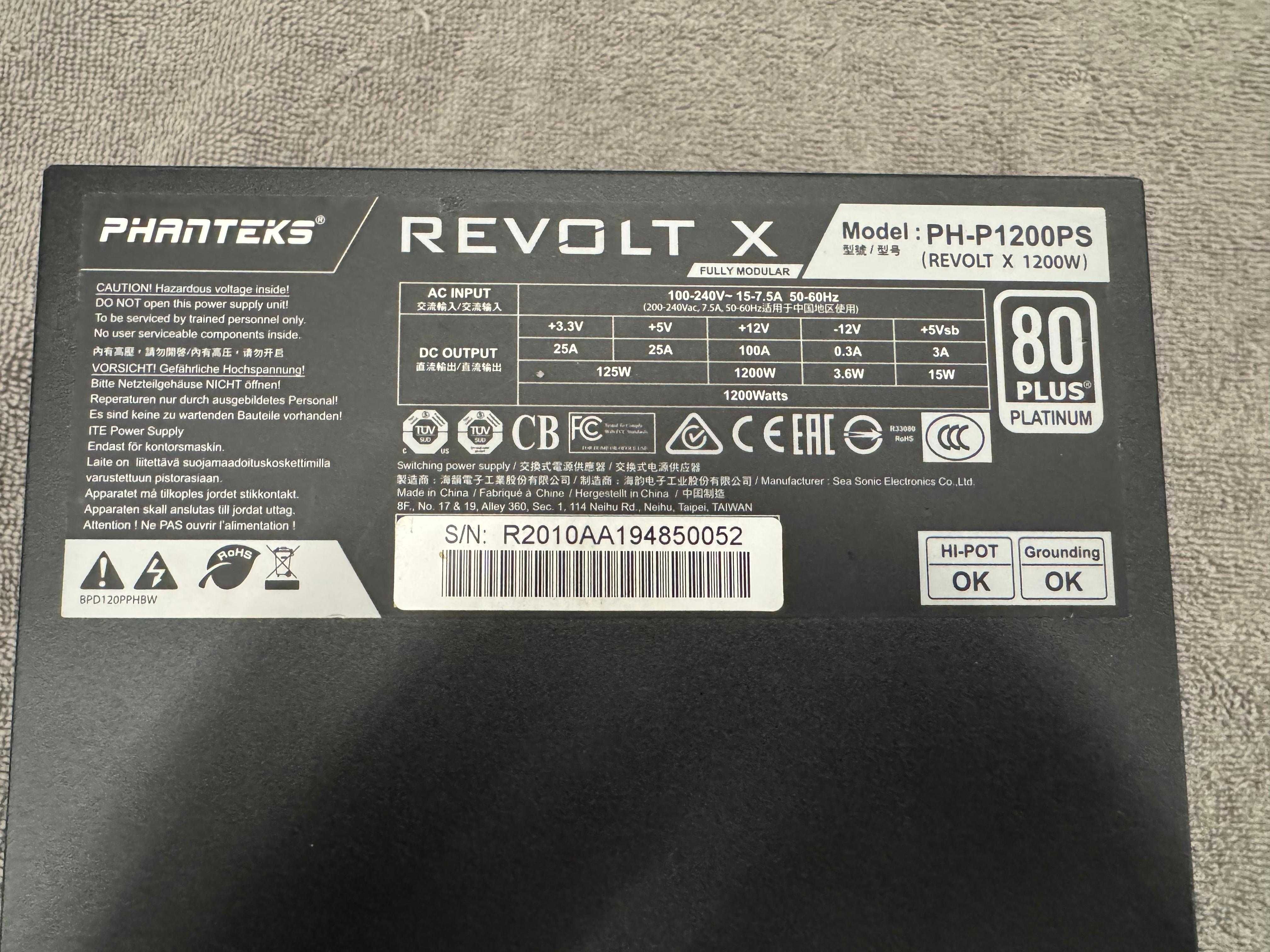 Phanteks Revolt X 1200W 80 Plus Platinum Full Modular