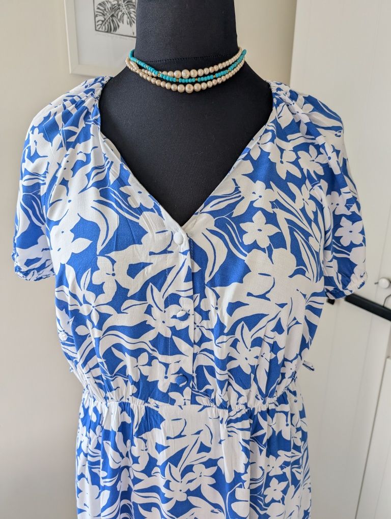 Letnia zwiewna wakacyjna sukienka midi wiskoza plus size 42 xl