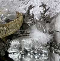 Figurka Piękny Srebrny Leżący Jeleń Renifer wyprzedaż cudeńko