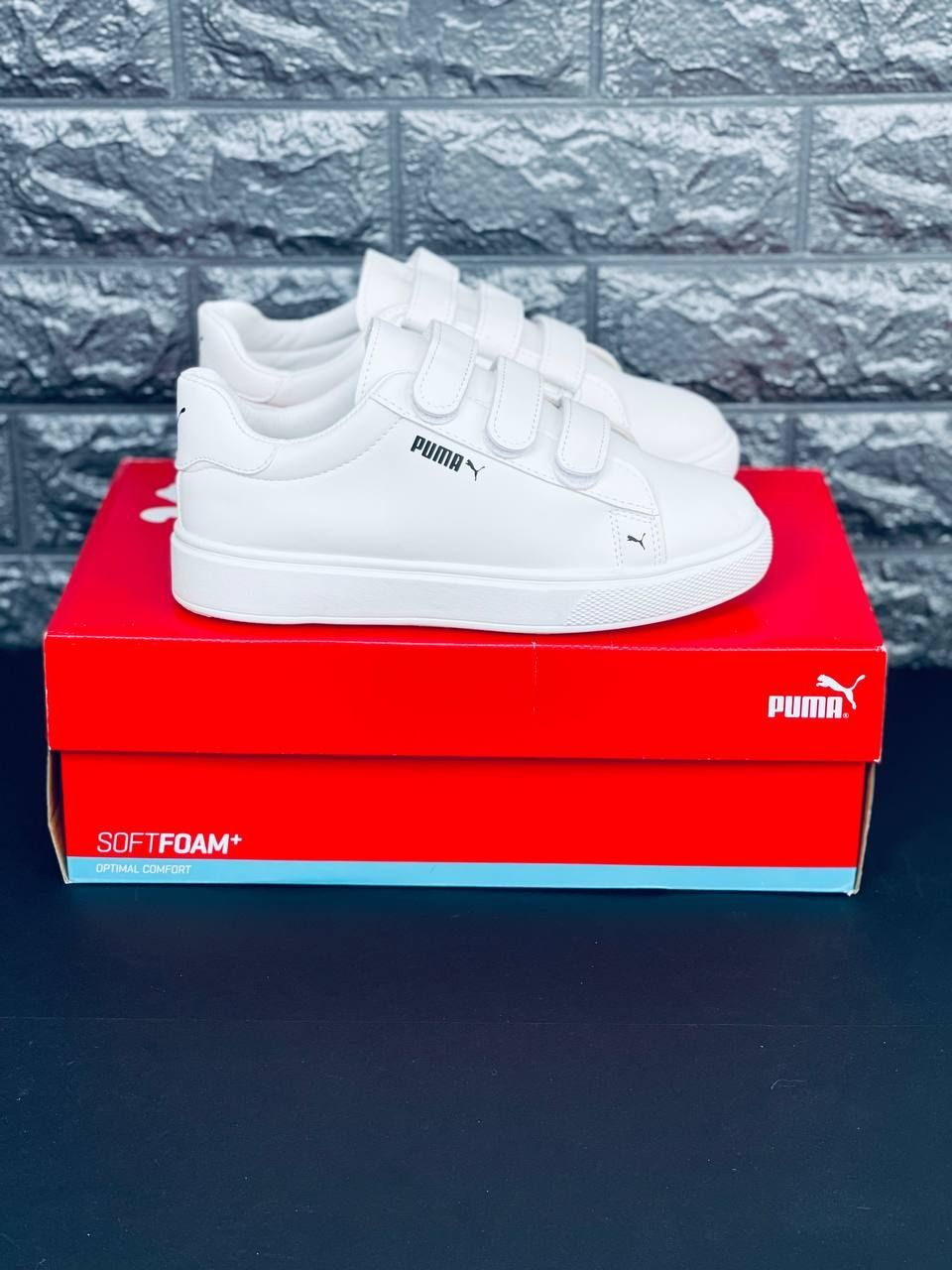 Женские Кроссовки Puma,Белые Кожаные На липучках Пума