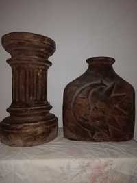 Peças artesanato mexicano, coluna e ânfora argila cerâmica