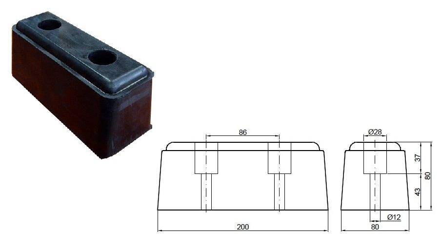 Odbój gumowy do przyczepy 200x80x80cm - 2 otwory fakt. VAT duży