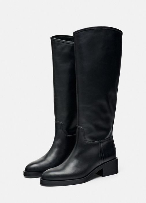 Кожанные сапоги зара zara шкіряні чоботи