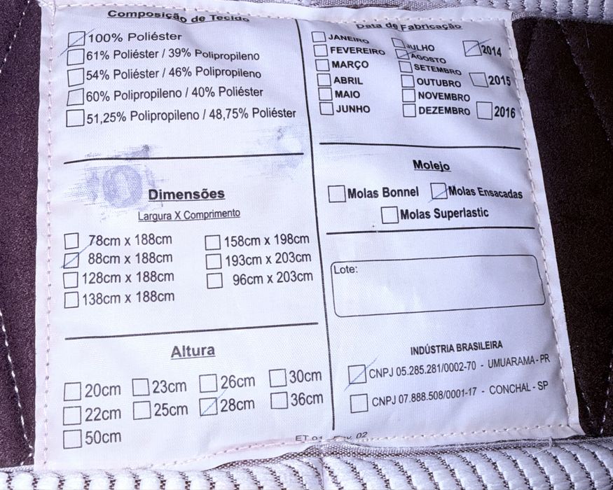 Cama solteiro 88cm x 1,88cm
