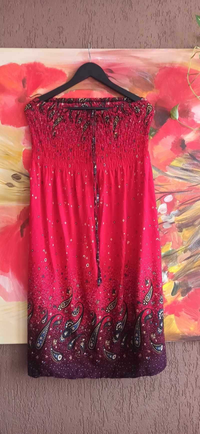 Sukienka damska czerwona S /M oversize india boho hippie