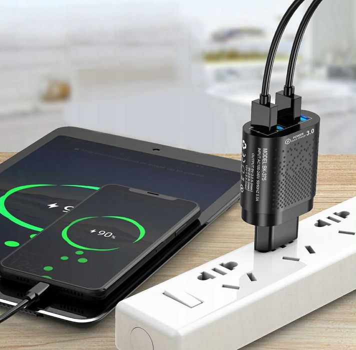 Zestaw ładowarka 4x USB i kabel 3w1 szybkie ładowanie 3 0 uniwersalna