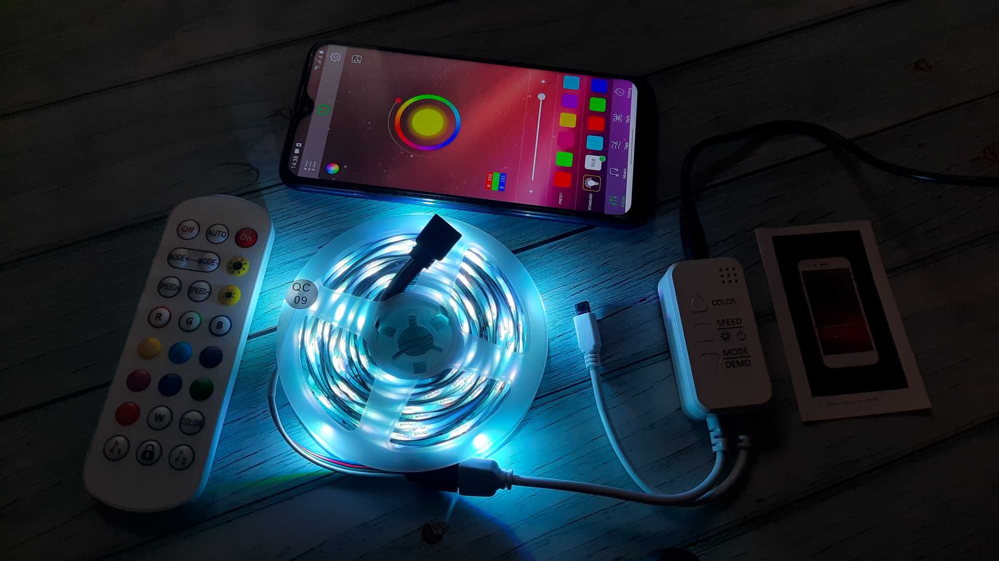 Комплект Светодиодная RGB LED лента 5м 5050 управление Bluetooth+IR