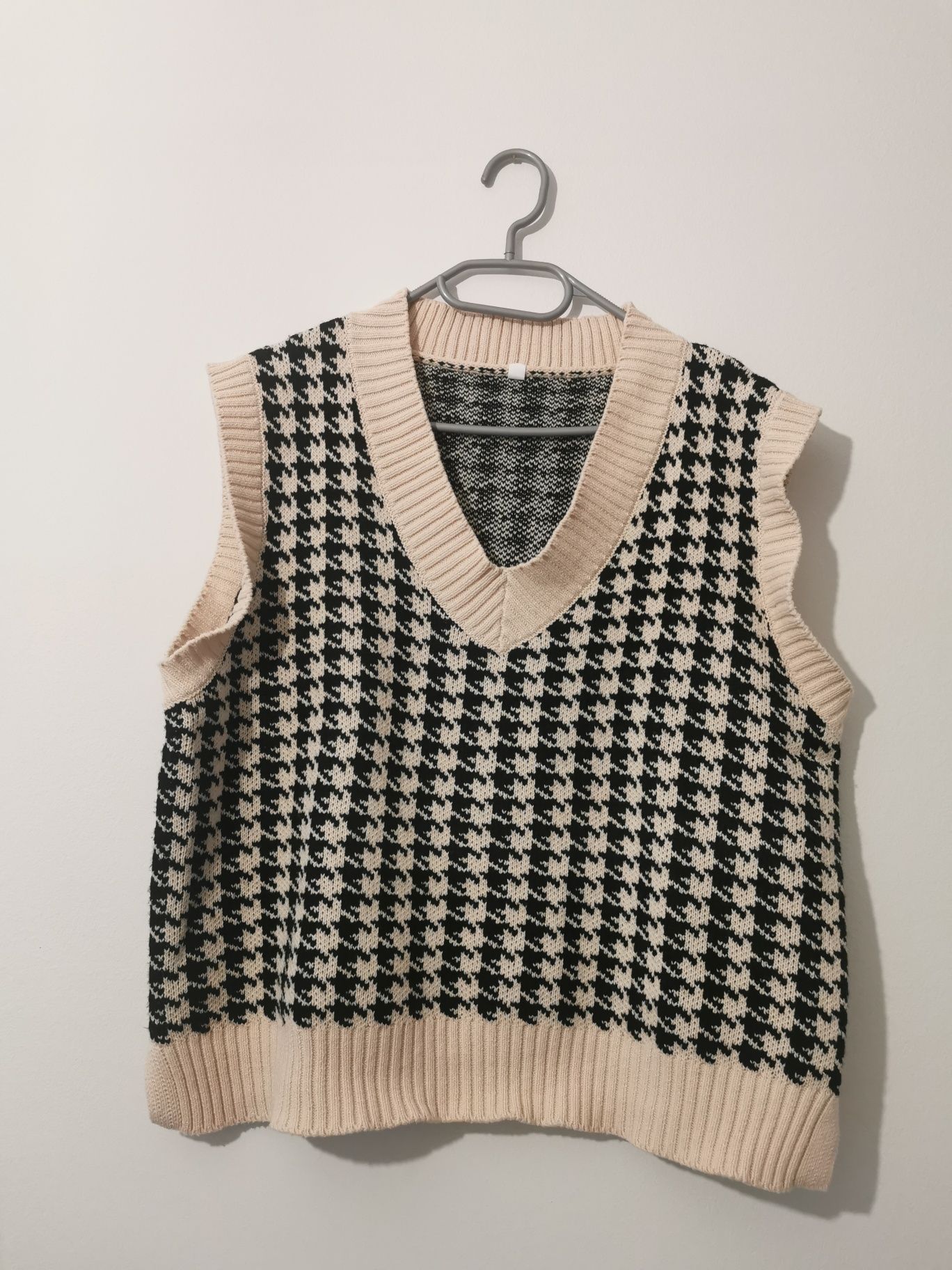 Dzianinowa kamizelka kratka pepitka SheIn M 38 L 40 knitted vest plaid