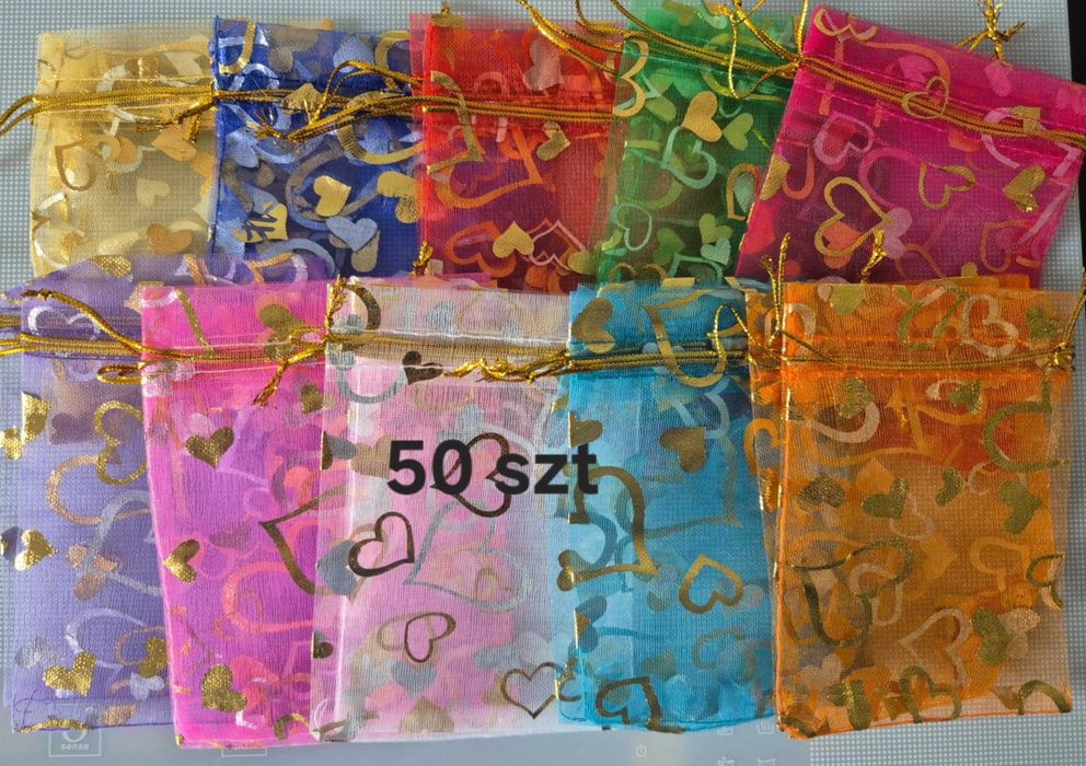 Woreczki z organzy serduszka 50 sztuk