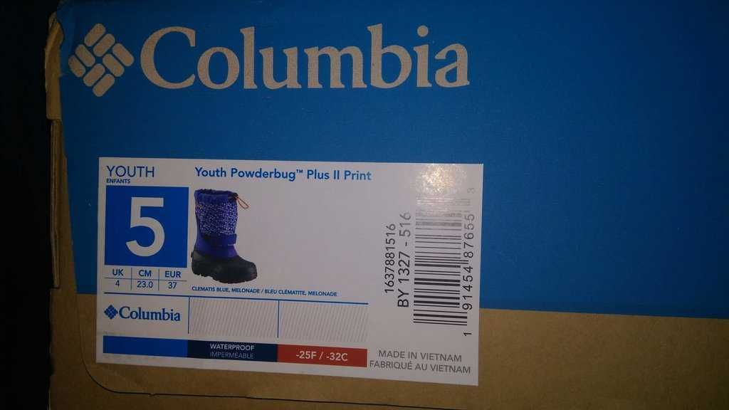 Зимние сноубутсы columbia youth powderbug plus boot - 37 размер