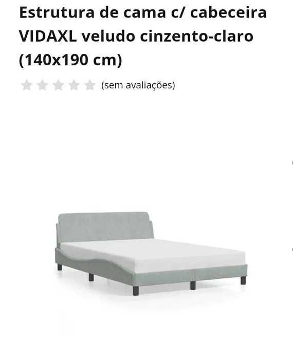 Cama casal + colchão 140x190 | Veludo cinzento | URGENTE
