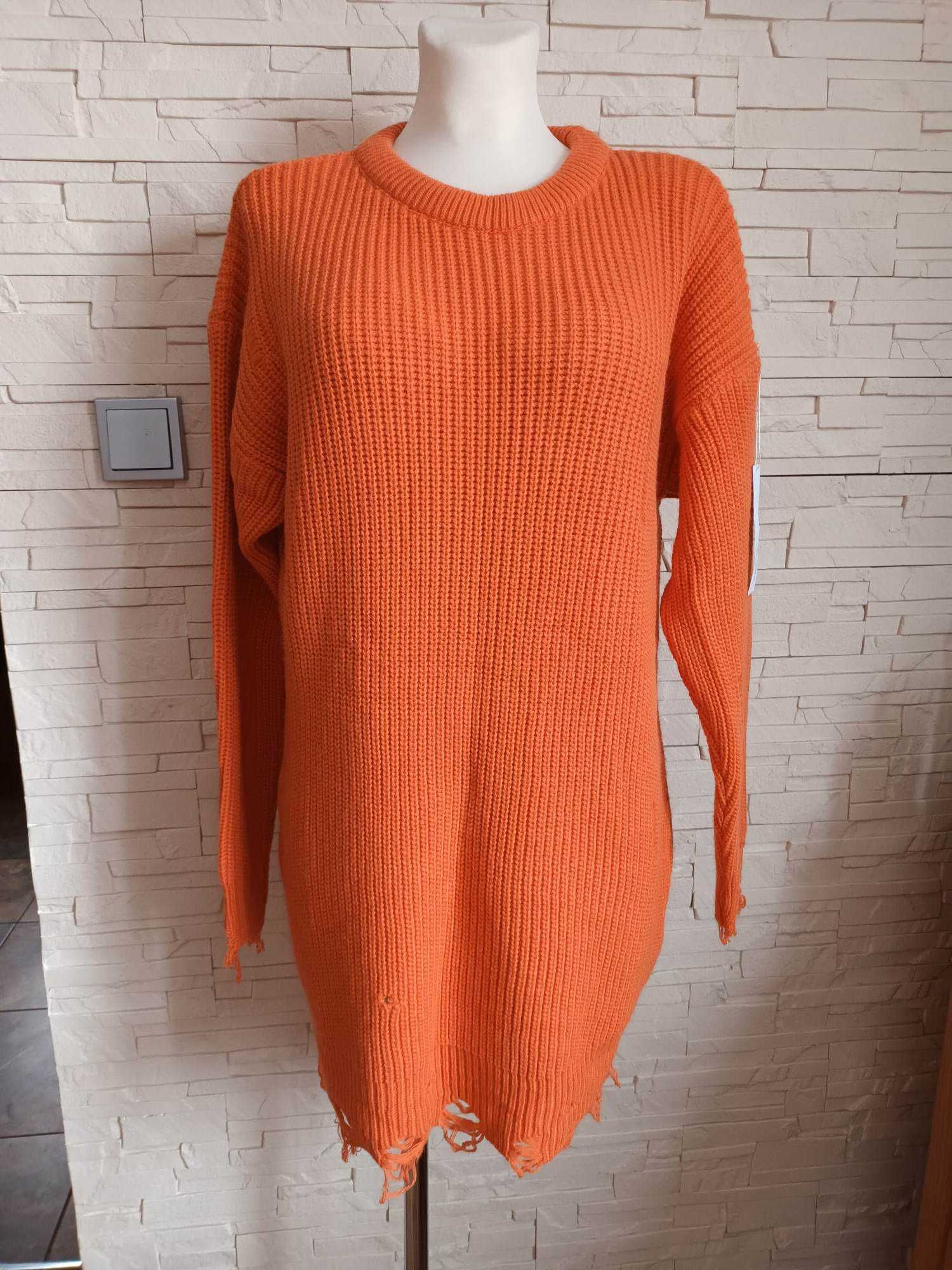 Sukienka ,sweter postrzępiony,pomarańczowy