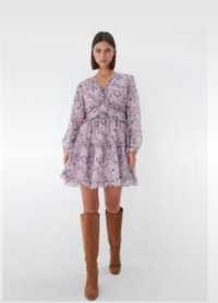 MOHITO r.32 piękna jasno fioletowa sukienka z wzorem paisley, dł.rękaw