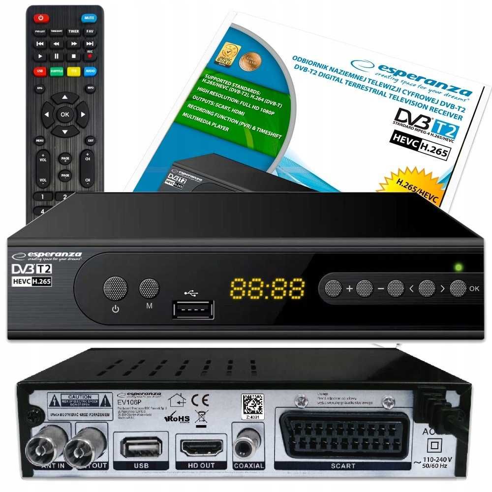 Darmowa telewizja cyfrowa DVB-T2 HEVC Nowy komplet z wysyłką w cenie