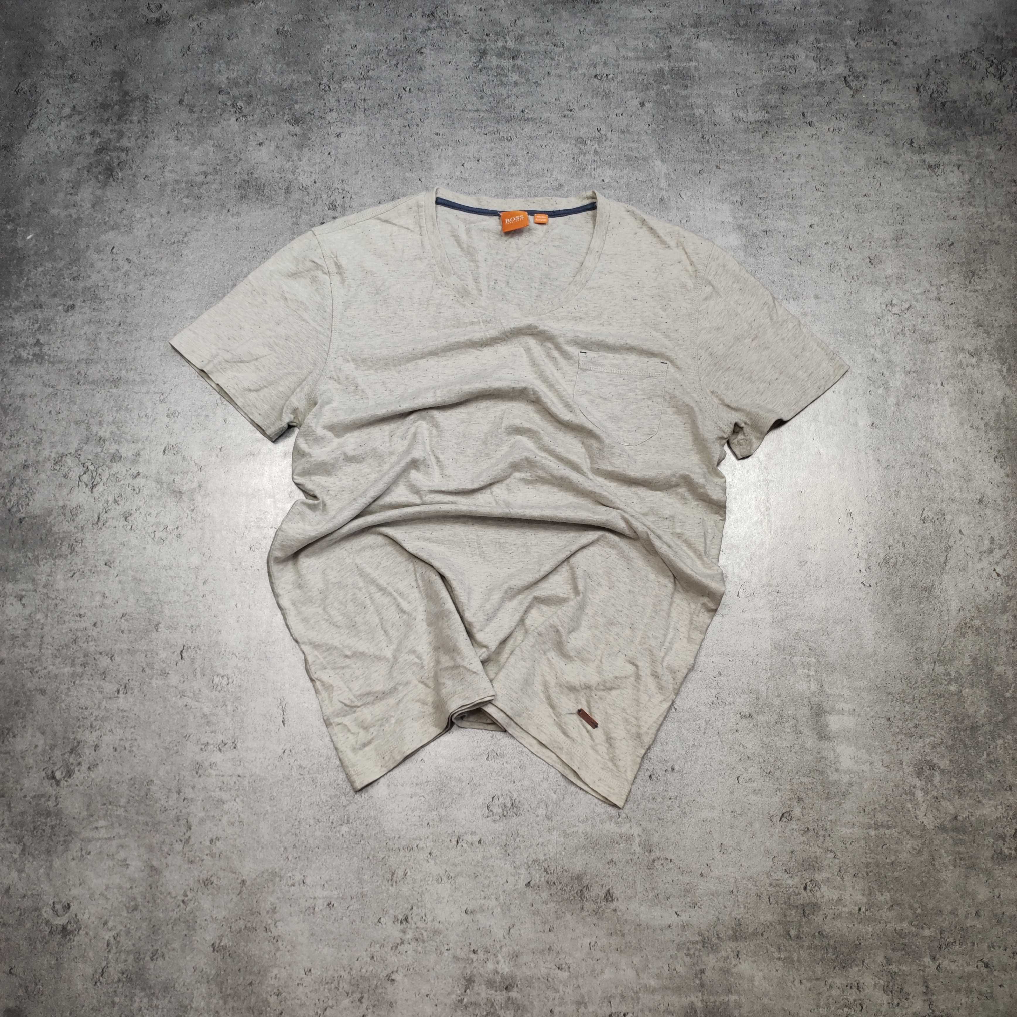 MĘSKA Premium Koszulka Hugo Boss Kieszonka Kremowa Orange Małe Logo