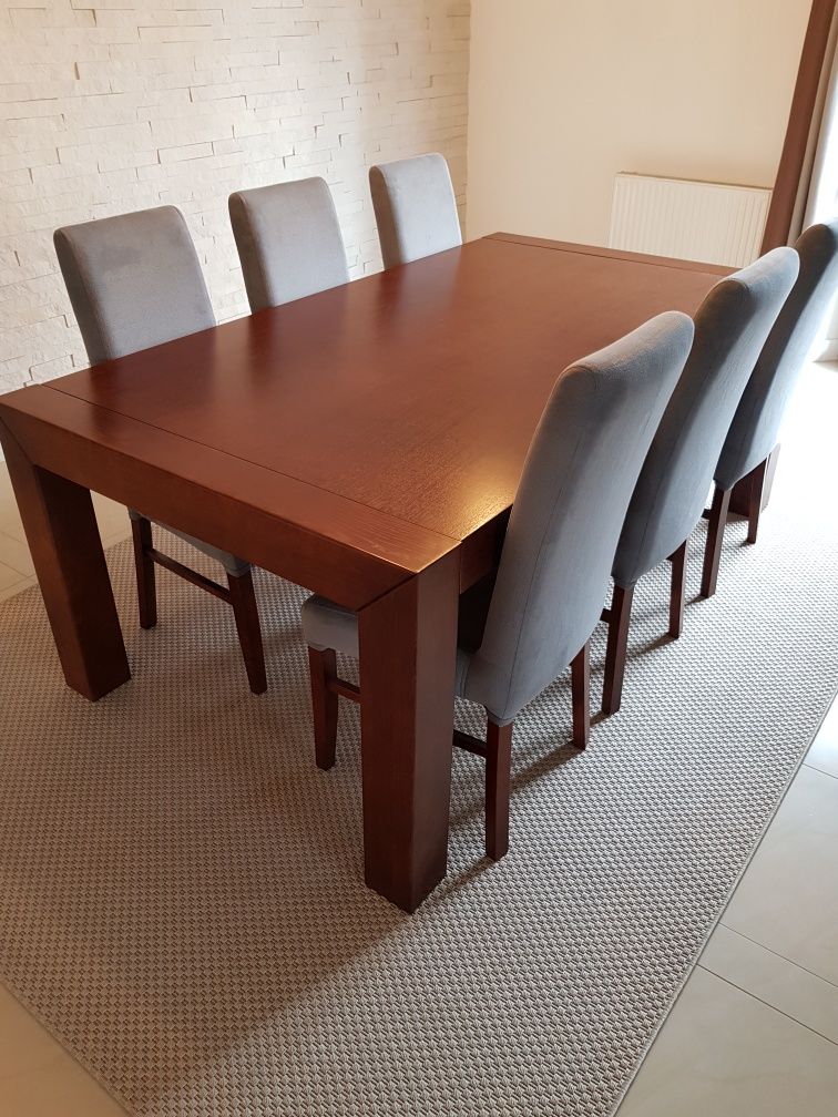 Stół drewniany rozkładany 110x195 110x255 + krzesła 6 sztuk