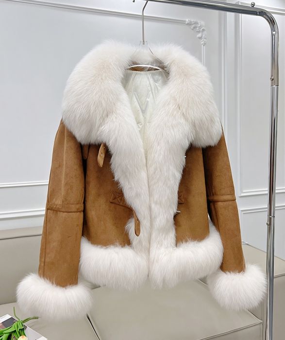 Kurtka zamszowa futro naturalne płaszcz Ostatnie gęsi puch