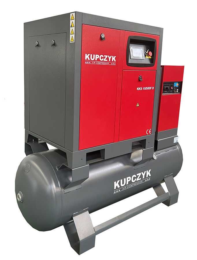 Kompresor śrubowy 1500 l/min 11 KW Falownik Osuszacz Filtry Kupczyk