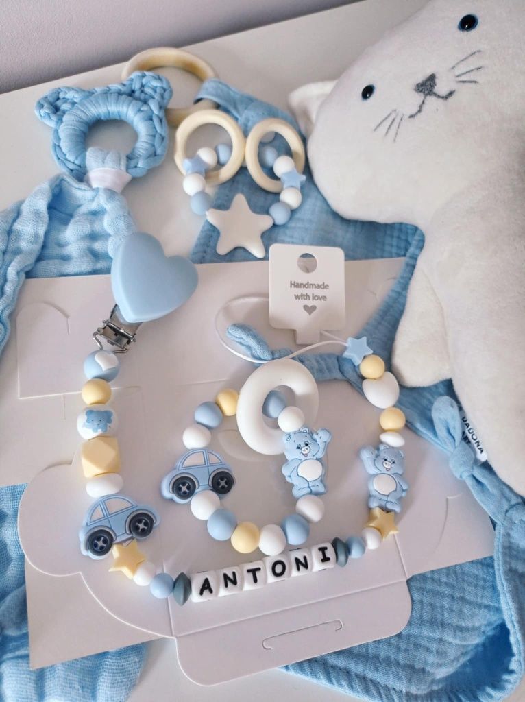 Zawieszka do smoczka prezent dla niemowlaka babyshower narodziny beż