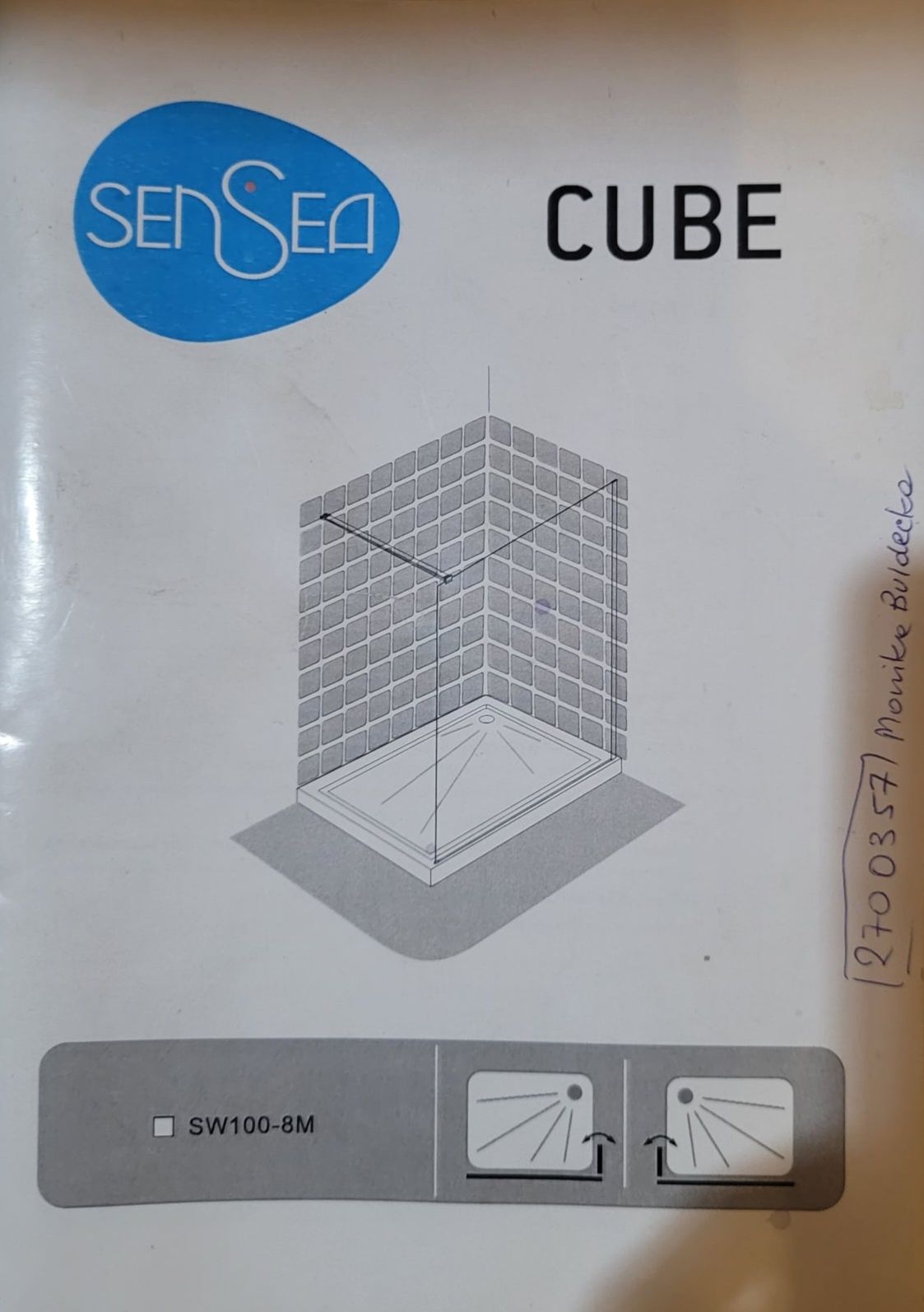 Sansea Cube -nowa szklana ściana do prysznica, lustrzana 1m x 1,95m..